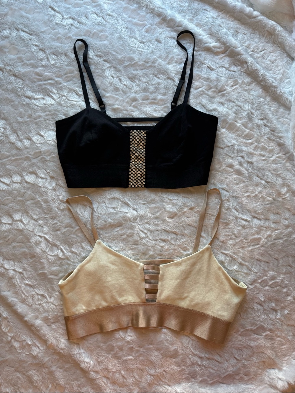 Bebe (M) 2 : Black diamond and Nude & Cream Strappy Bralette
